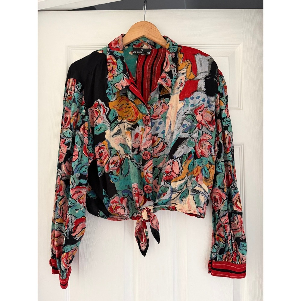 Vintage Carole Little Moulin Rouge Top Retro Funky Artsy 90s Deco Abstract